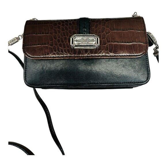 Vtg Brighton Brown/Black Leather Crossbody Bag Purse Shoulder - EUC - Picture 2 of 12
